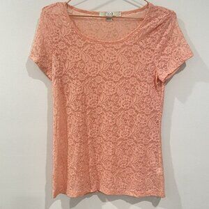 Forever 21 Peachy Lace Shear Short Sleeve Shirt Size Large